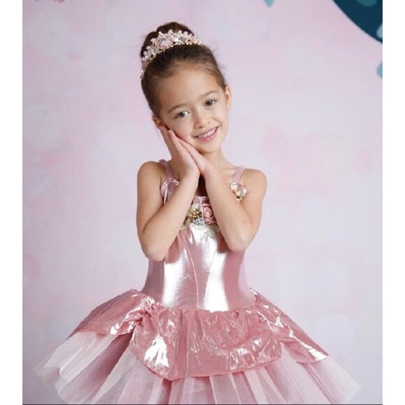 Tutu School Pink Ballerina Dress Girls 4/5 | Shimmery Rose Ballet Costume with F - Picture 2 of 11